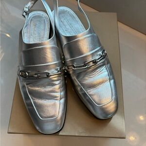Burberry Silver Flat Slingback Loafer
